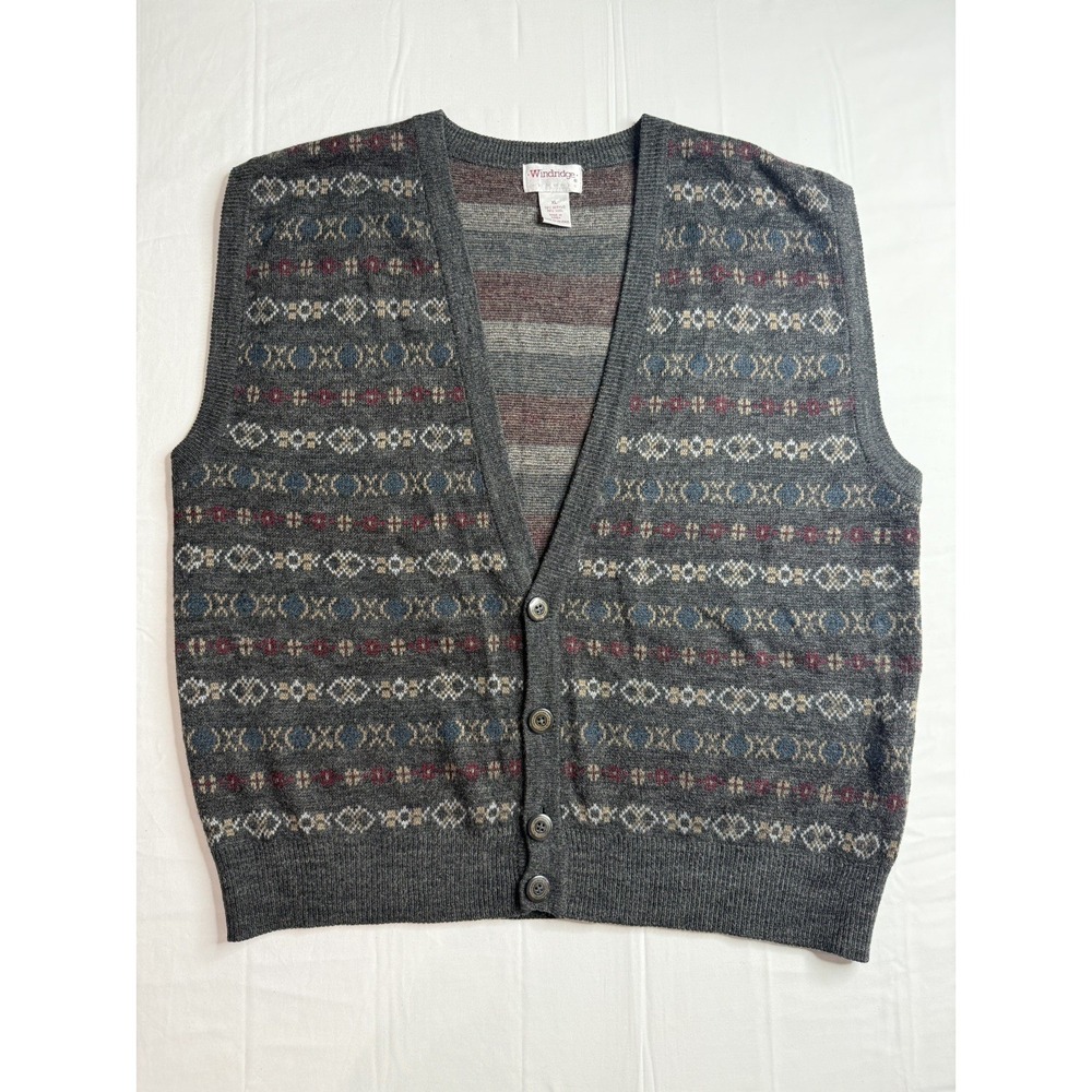Vintage Windridge Sweater Cardigan Vest 80s 90s Poly Wool Blend Men's XL Grandpa